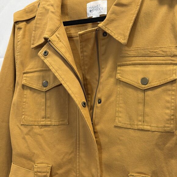 Market & Spruce Mustard Utility Jacket Women’s Large Cotton Stretch Pockets - Picture 9 of 13